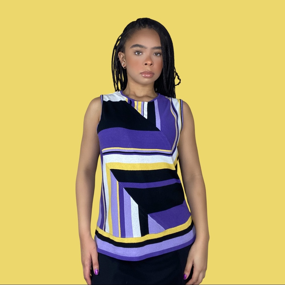 Vintage 90s/Y2K Funky Sheer Knit Striped Top